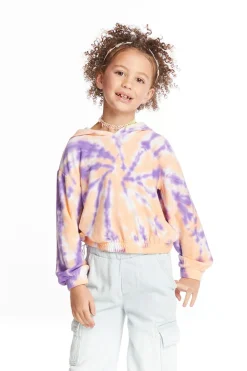 Kids Chaser Brand Semi Cropped Peach Lavender Girls Shirred Hoodie Pullover