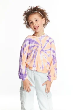 Kids Chaser Brand Semi Cropped Peach Lavender Girls Shirred Hoodie Pullover