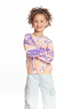 Kids Chaser Brand Semi Cropped Peach Lavender Girls Shirred Hoodie Pullover