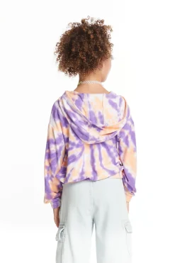 Kids Chaser Brand Semi Cropped Peach Lavender Girls Shirred Hoodie Pullover