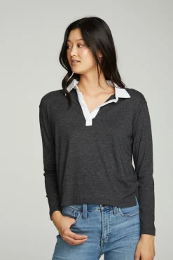 Women Chaser Brand Semi Cropped Polo Boxy Short Sleeve Tee