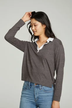 Women Chaser Brand Semi Cropped Polo Boxy Short Sleeve Tee