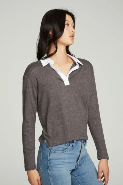 Women Chaser Brand Semi Cropped Polo Boxy Short Sleeve Tee