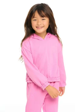 Kids Chaser Brand Semi Cropped Shirred Hoodie Pullover