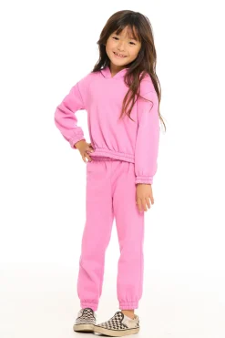 Kids Chaser Brand Semi Cropped Shirred Hoodie Pullover