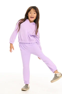 Kids Chaser Brand Semi Cropped Shirred Hoodie Pullover