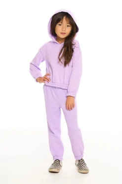 Kids Chaser Brand Semi Cropped Shirred Hoodie Pullover
