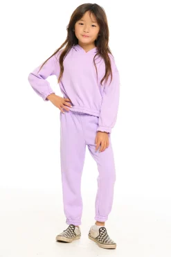 Kids Chaser Brand Semi Cropped Shirred Hoodie Pullover