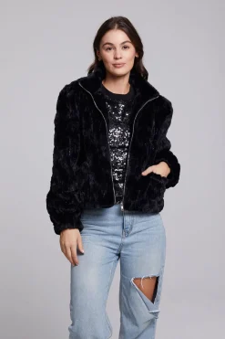 Women Chaser Brand Sequin Faux Fur Puff Sleeve Jacket