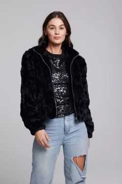 Women Chaser Brand Sequin Faux Fur Puff Sleeve Jacket