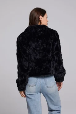 Women Chaser Brand Sequin Faux Fur Puff Sleeve Jacket