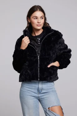 Women Chaser Brand Sequin Faux Fur Puff Sleeve Jacket