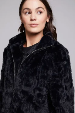 Women Chaser Brand Sequin Faux Fur Puff Sleeve Jacket