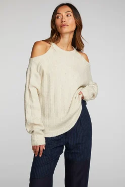 Women Chaser Brand Sequin Knit Cold Shoulder Sweater