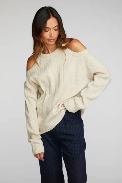 Women Chaser Brand Sequin Knit Cold Shoulder Sweater