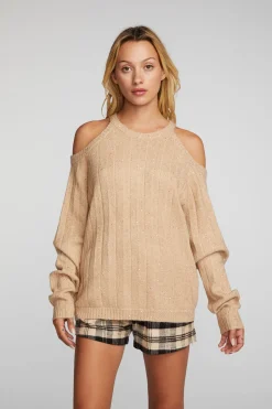 Women Chaser Brand Sequin Knit Cold Shoulder Sweater