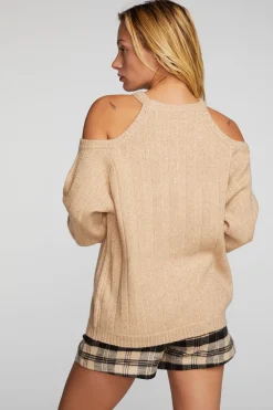 Women Chaser Brand Sequin Knit Cold Shoulder Sweater