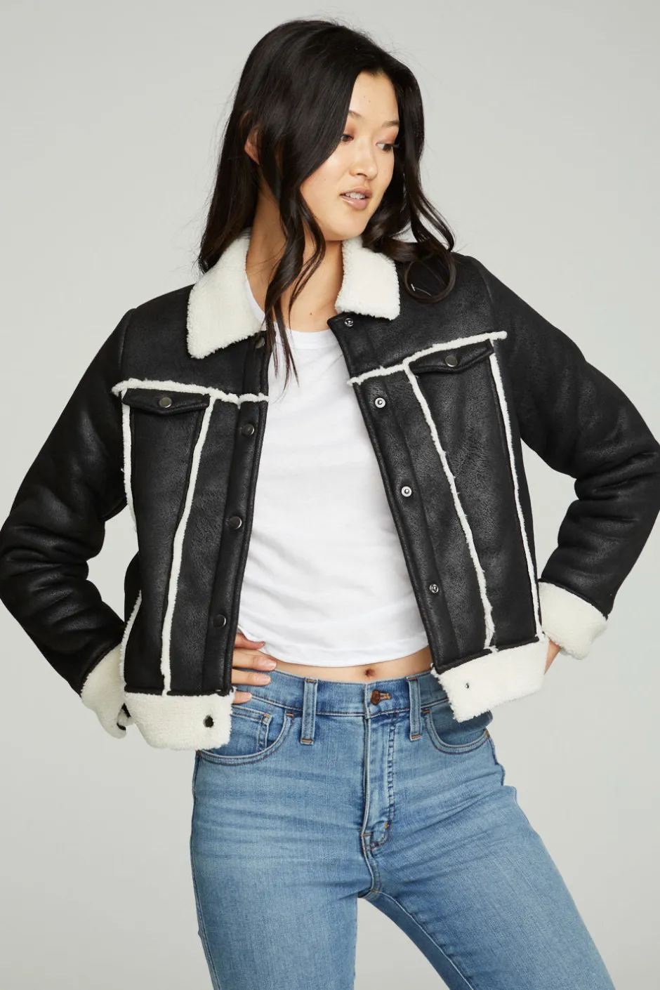 Women Chaser Brand Shearling Trucker Jacket