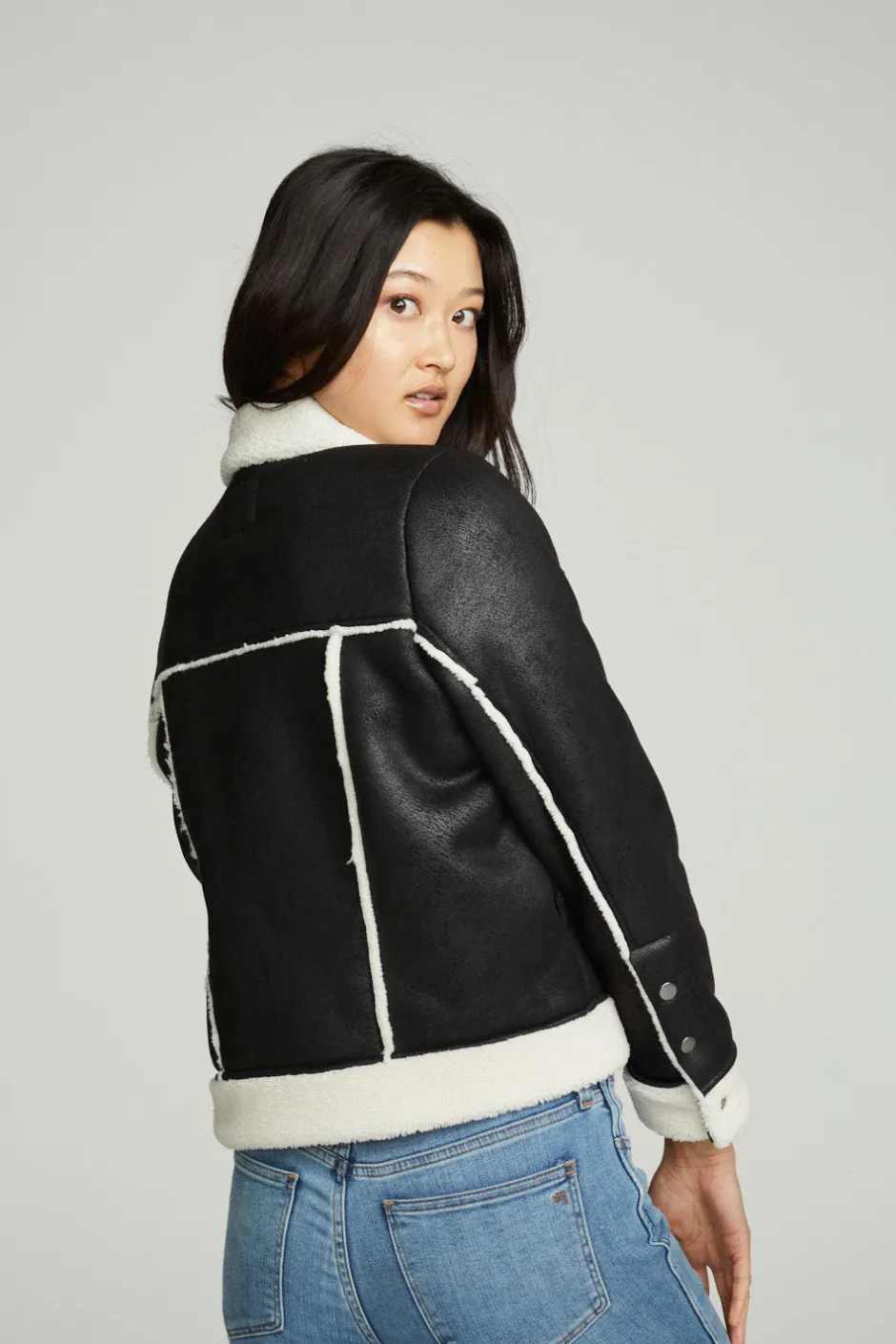 Women Chaser Brand Shearling Trucker Jacket