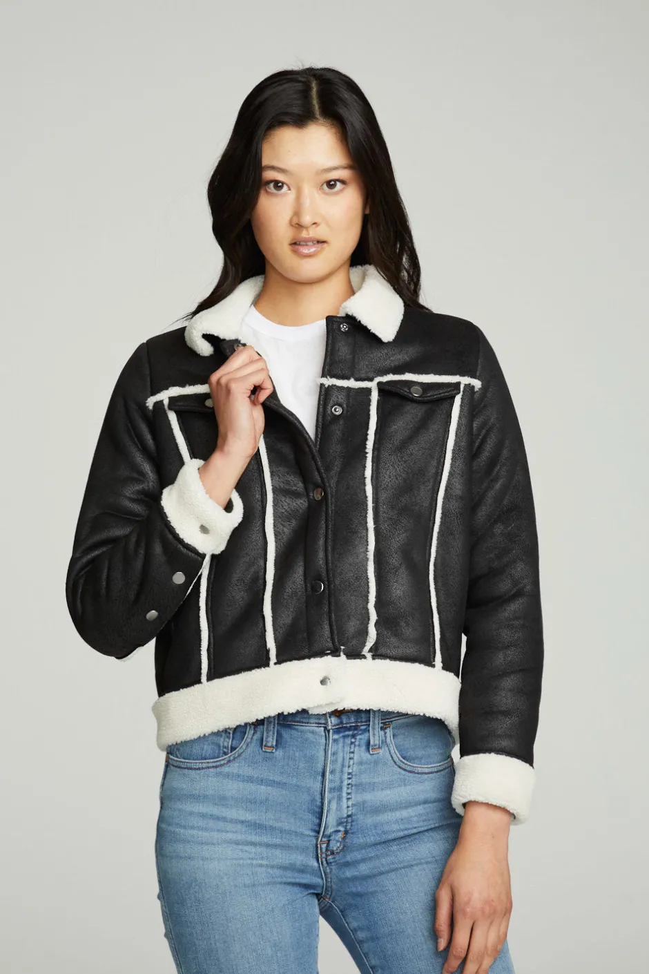 Women Chaser Brand Shearling Trucker Jacket