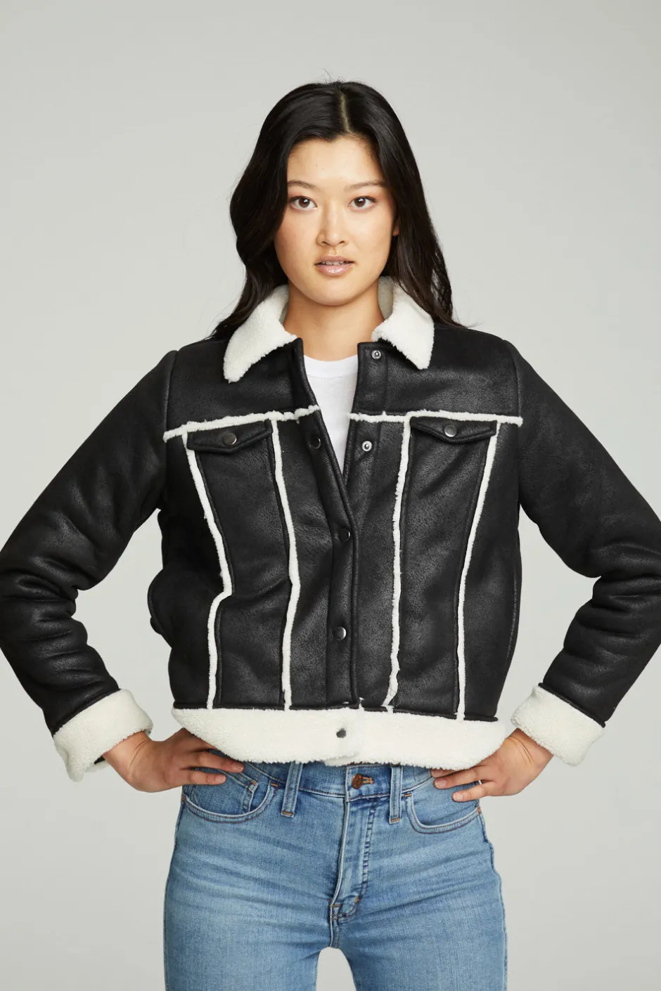 Women Chaser Brand Shearling Trucker Jacket