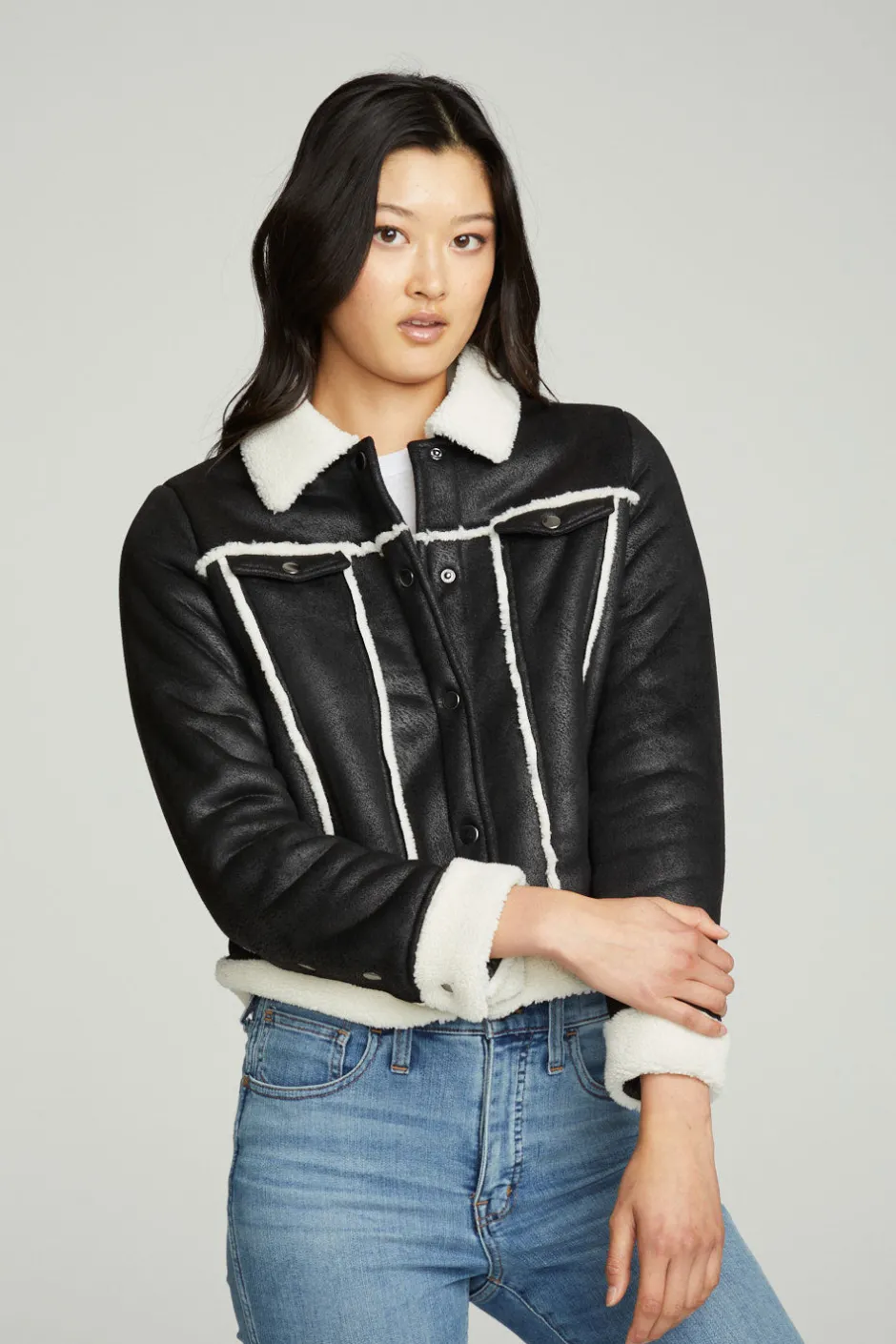 Women Chaser Brand Shearling Trucker Jacket