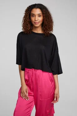 Women Chaser Brand Shine Shadow Black Tee