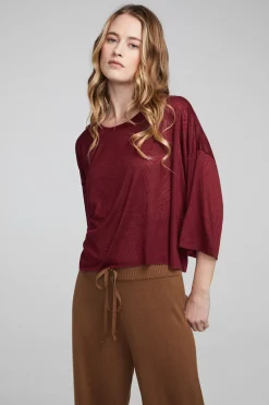 Women Chaser Brand Shine Wine Red Tee