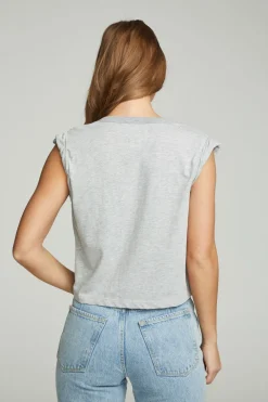 Women Chaser Brand Shirred Muscle Tee With Twisted Roll Sleeve