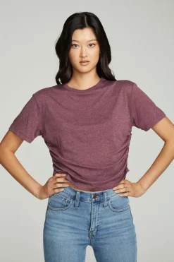 Women Chaser Brand Short Sleeve Crew Neck Shirred Side Tee