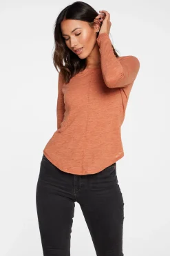 Women Chaser Brand Slub Jersey Long Sleeve Seamed Tee In Sunkissed Brown
