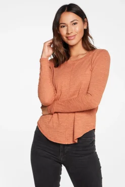 Women Chaser Brand Slub Jersey Long Sleeve Seamed Tee In Sunkissed Brown