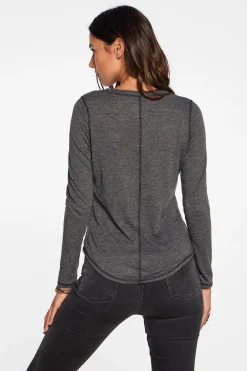 Women Chaser Brand Slub Jersey Long Sleeve Seamed Tee In True Black