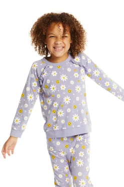 Kids Chaser Brand Smiley Daisies Long Sleeve Ruffle Top