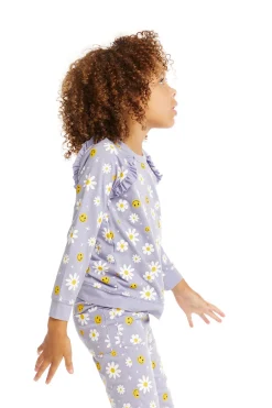 Kids Chaser Brand Smiley Daisies Long Sleeve Ruffle Top