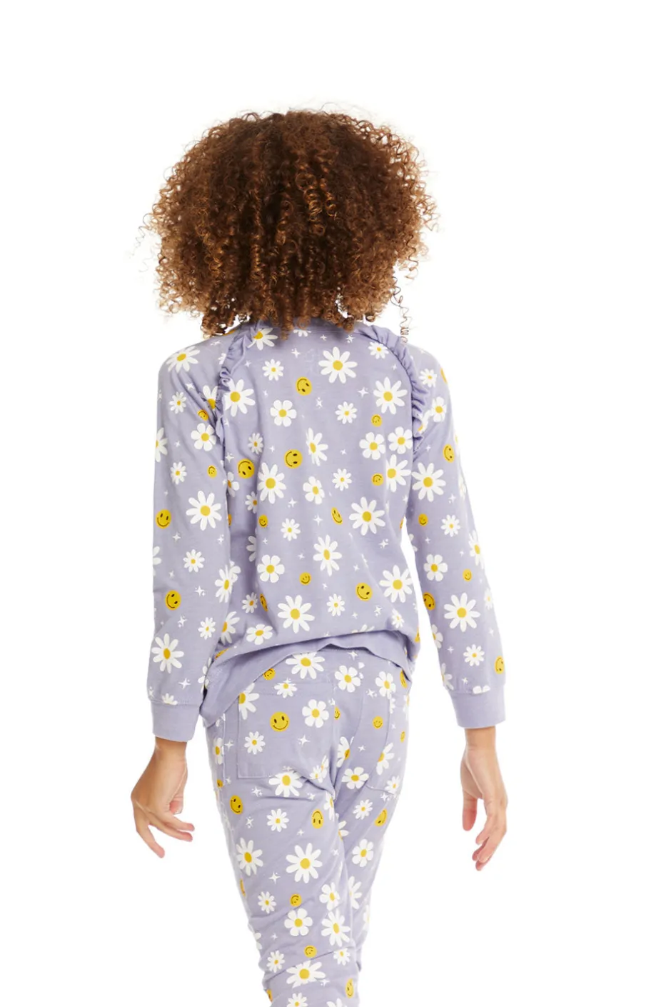 Kids Chaser Brand Smiley Daisies Long Sleeve Ruffle Top