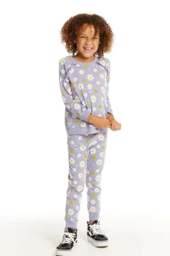 Kids Chaser Brand Smiley Daisies Long Sleeve Ruffle Top