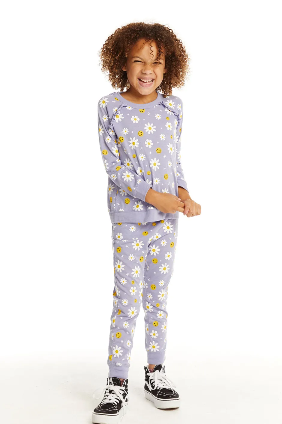 Kids Chaser Brand Smiley Daisies Long Sleeve Ruffle Top