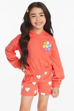 Kids Chaser Brand Smiley Flower & Hearts Girls Pullover Hoodie