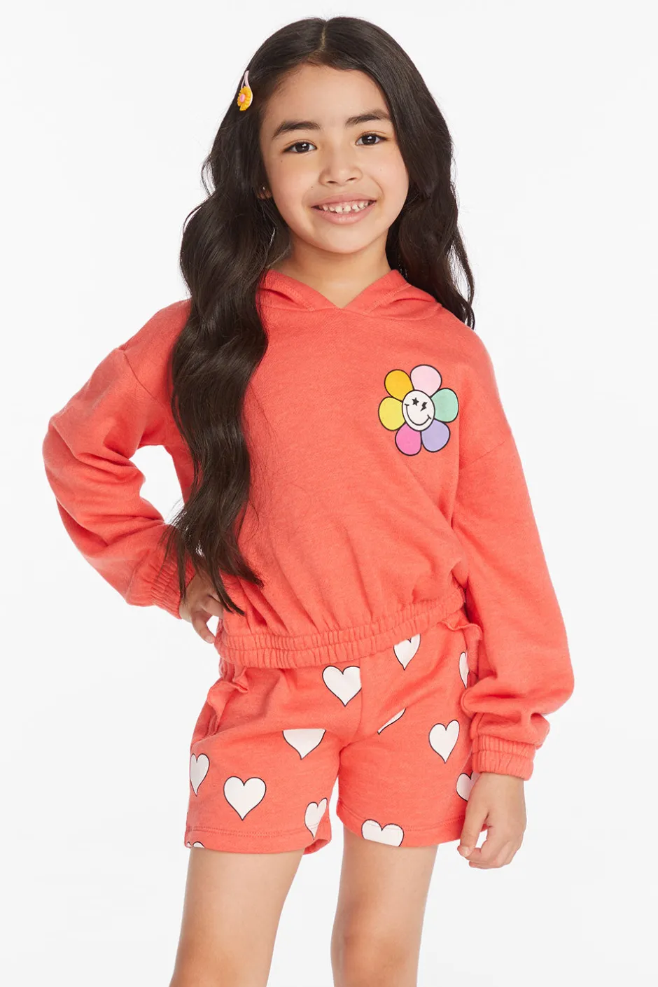 Kids Chaser Brand Smiley Flower & Hearts Girls Pullover Hoodie