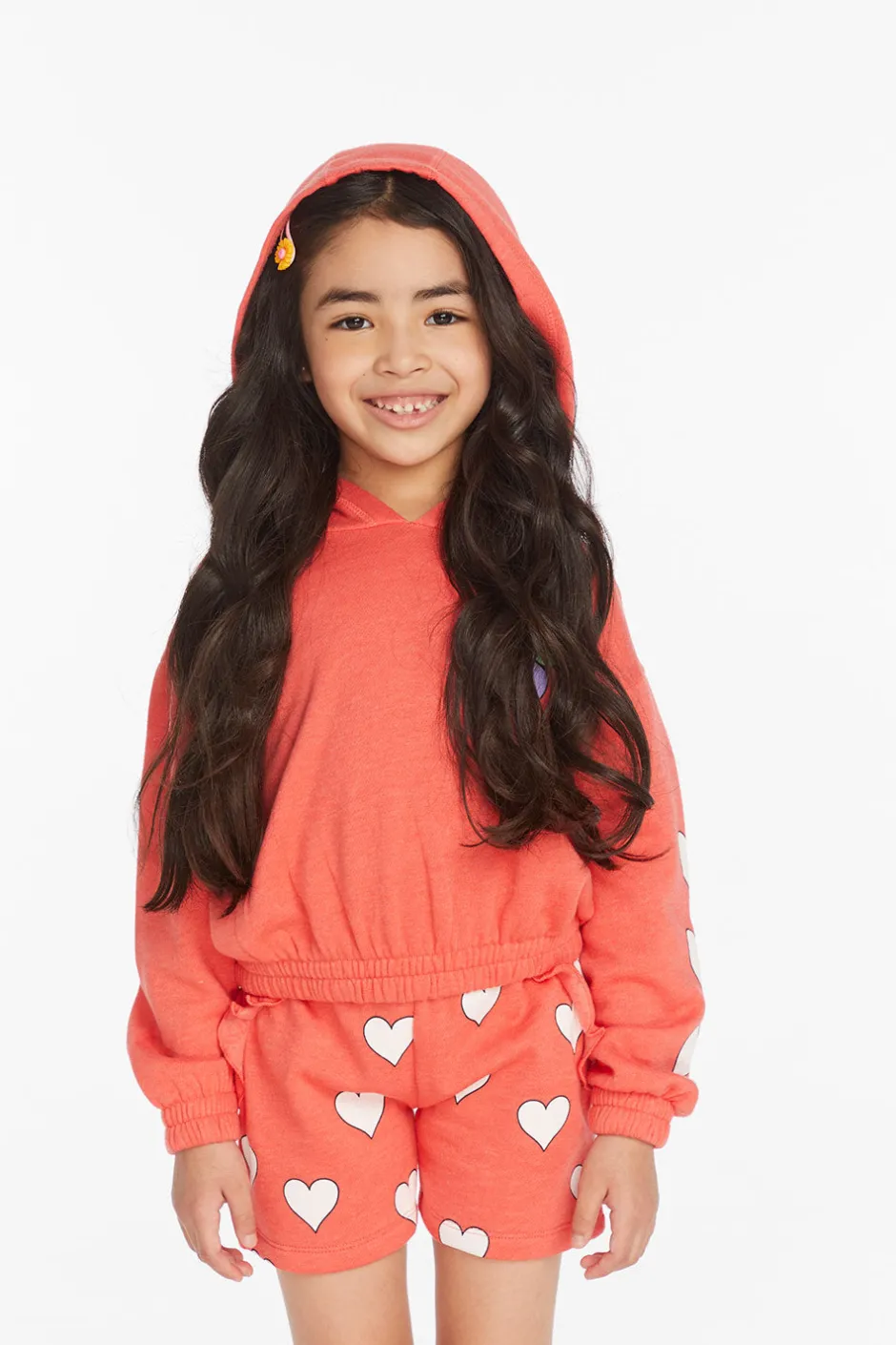 Kids Chaser Brand Smiley Flower & Hearts Girls Pullover Hoodie