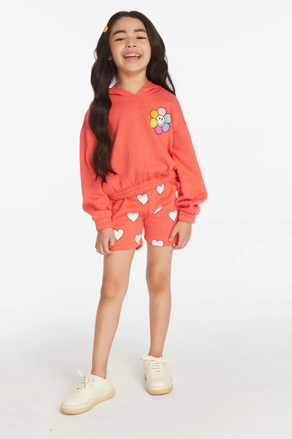 Kids Chaser Brand Smiley Flower & Hearts Girls Pullover Hoodie