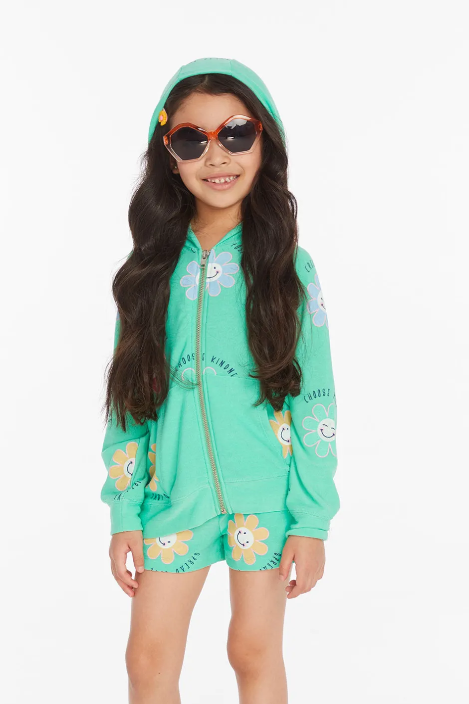 Kids Chaser Brand Smiley Flower Girls Zip-up Hoodie
