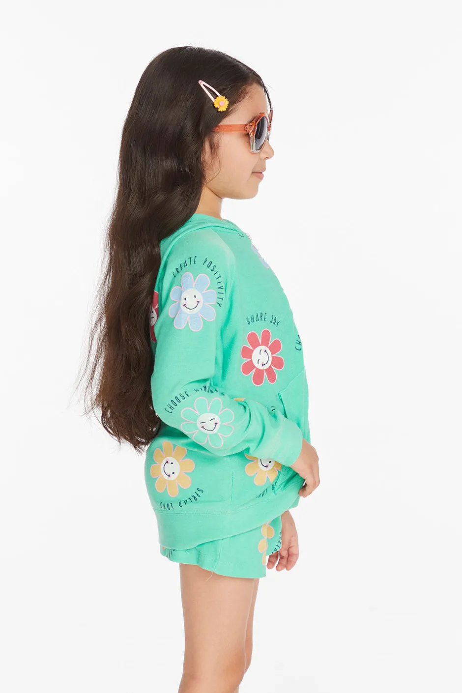 Kids Chaser Brand Smiley Flower Girls Zip-up Hoodie