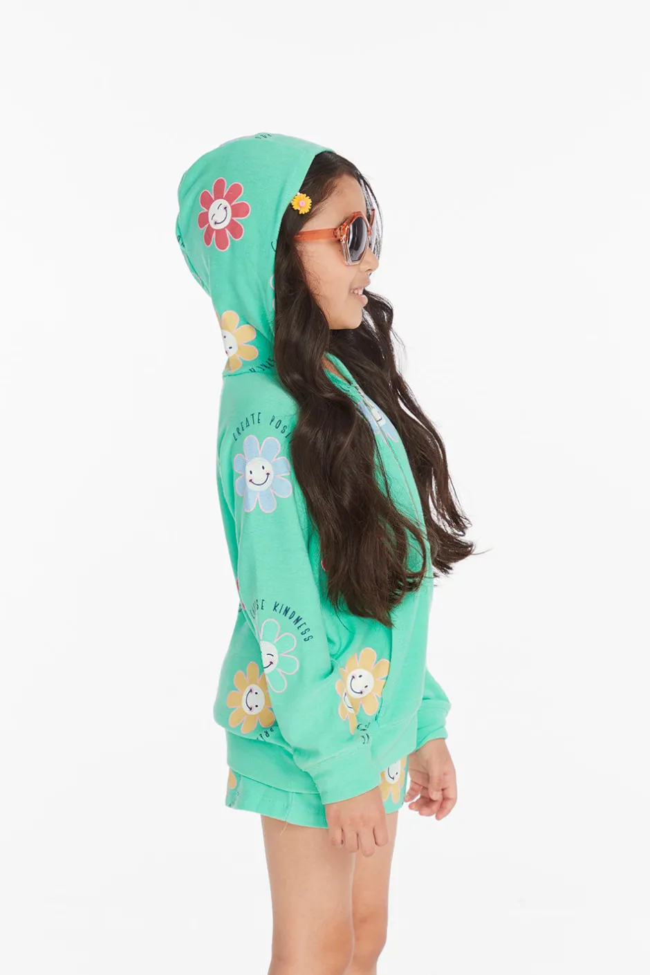 Kids Chaser Brand Smiley Flower Girls Zip-up Hoodie