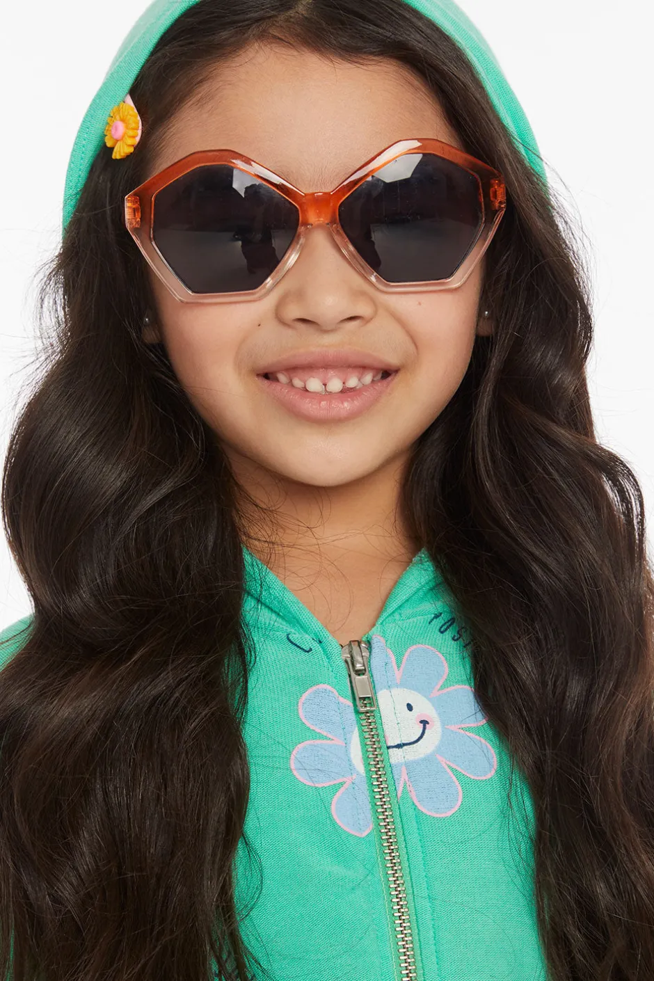 Kids Chaser Brand Smiley Flower Girls Zip-up Hoodie