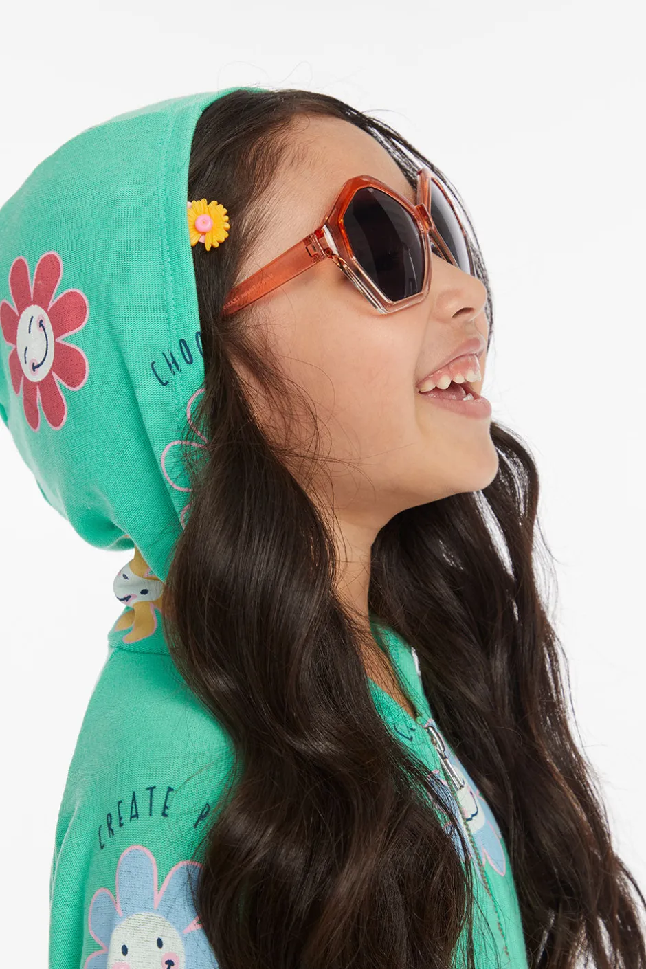 Kids Chaser Brand Smiley Flower Girls Zip-up Hoodie