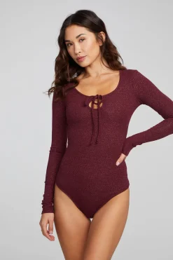 Women Chaser Brand Spelly Wine Red Bodysuit