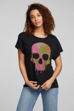 Women Chaser Brand Spin Paint Skull Tee