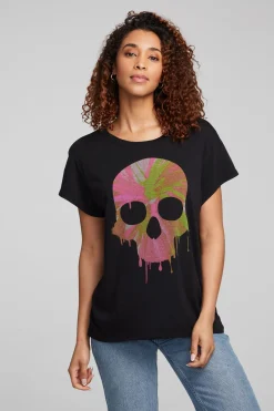 Women Chaser Brand Spin Paint Skull Tee